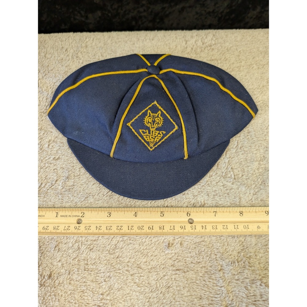 Vtg Cub Scouts Beanie/Overseas Style Hat Cap Navy Blue Gold Trim WWII Postwar